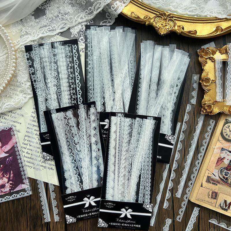 悦真簇锦团花蕾丝贴画手账贴纸包 跨境创意贴纸高级感pet手帐贴纸