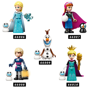 国产益智迪士尼冰雪奇缘女王艾莎安娜卡通动画片雪宝拼装积木人仔