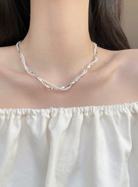 碎银珍珠缠绕项链女通勤出行仿珍珠气质锁骨链2024设计感缠绕