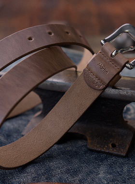 山岩 手工制作复古皮带 黄铜扣头 美国进口Horween霍尔文皮革