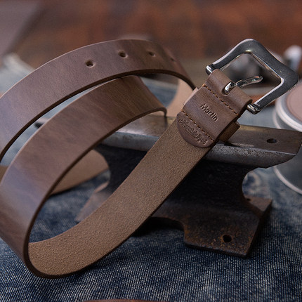 山岩 手工制作复古皮带 黄铜扣头 美国进口Horween霍尔文皮革
