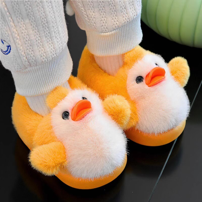 儿童小鸭子加绒保暖宝宝棉拖鞋