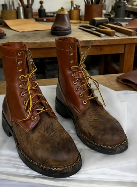 Visvimlaoliu25ss鞋王做旧9孔马臀皮锁骨纹工装靴