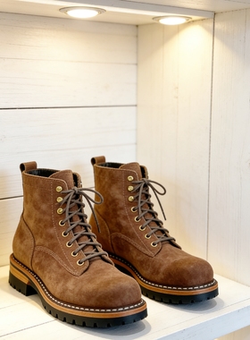 Visvimlaoliu25ss牛力安缝制工装靴SJ4811楦短 脸DIS翻毛皮制造