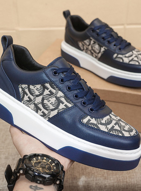 2025热卖新款男鞋韩版潮流板鞋真皮拼接布鞋轻质吸磨底休闲鞋