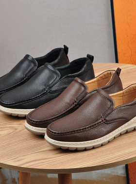豆豆鞋男秋季新款真皮透气舒适休闲皮鞋男士一脚蹬超轻软底乐福鞋