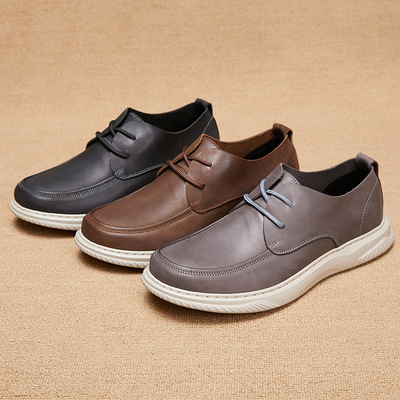 轻软光滑磨砂男士休闲皮鞋2025春款绑带圆头舒适上线男鞋厂家