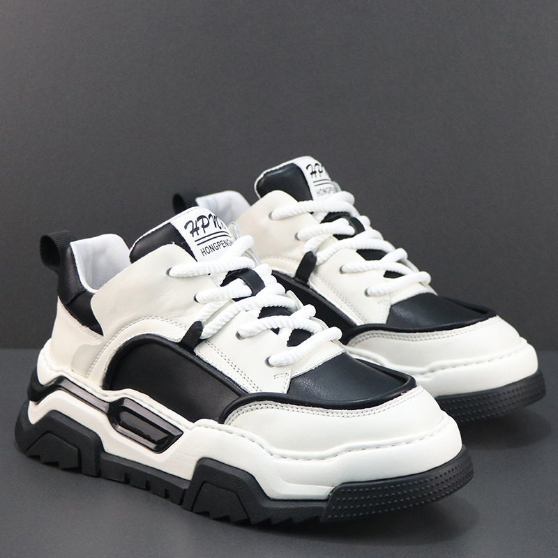 真皮运动鞋男头层牛皮欧洲站潮流小众高级感板鞋厚底轻便休闲男鞋,流行男鞋,休闲板鞋,淘宝优惠券,粉丝福利购,淘宝优惠卷