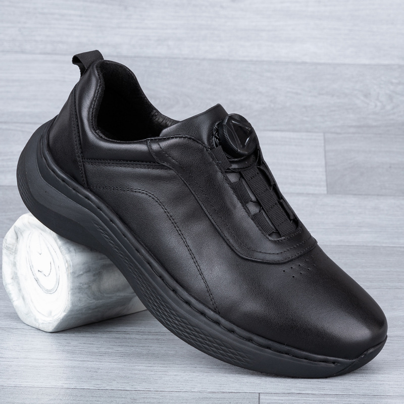 真皮男鞋夏季新款透气头层牛皮轻便厚底旋转纽扣运动鞋子休闲皮鞋