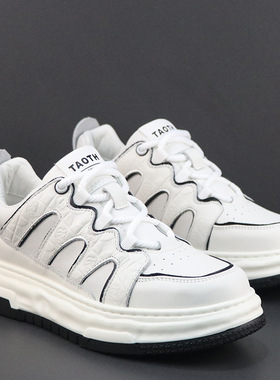 板鞋男鞋欧洲站休闲鞋头层牛皮青少年厚底小白鞋防滑耐磨时尚潮鞋