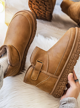 雪地靴男秋冬加绒保暖中帮棉鞋加厚时尚休闲面包鞋反绒面工装鞋男