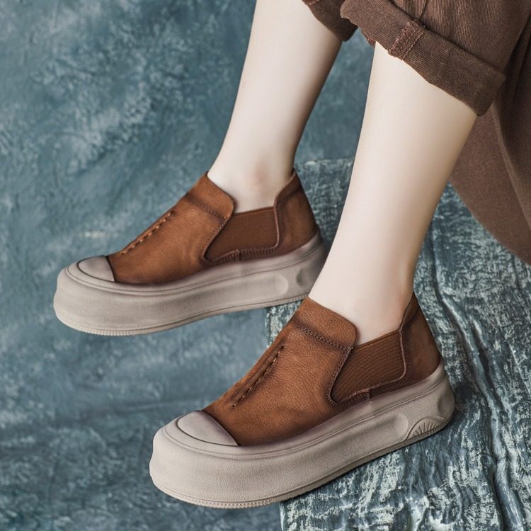 2024秋季新款牛皮帅气英伦风复古圆头深口套脚松紧软皮软底,女鞋,浅口单鞋,淘宝优惠券,粉丝福利购,淘宝优惠卷