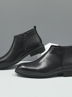 男士秋冬黑色休闲皮靴真皮高帮商务休闲皮鞋欧洲站百搭男士马丁靴