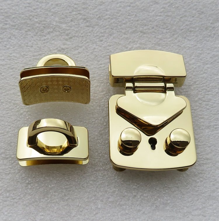 金色活页锁包包配件锁板肩带锁扣尖头方形锁五金提手扣子半圆拱桥