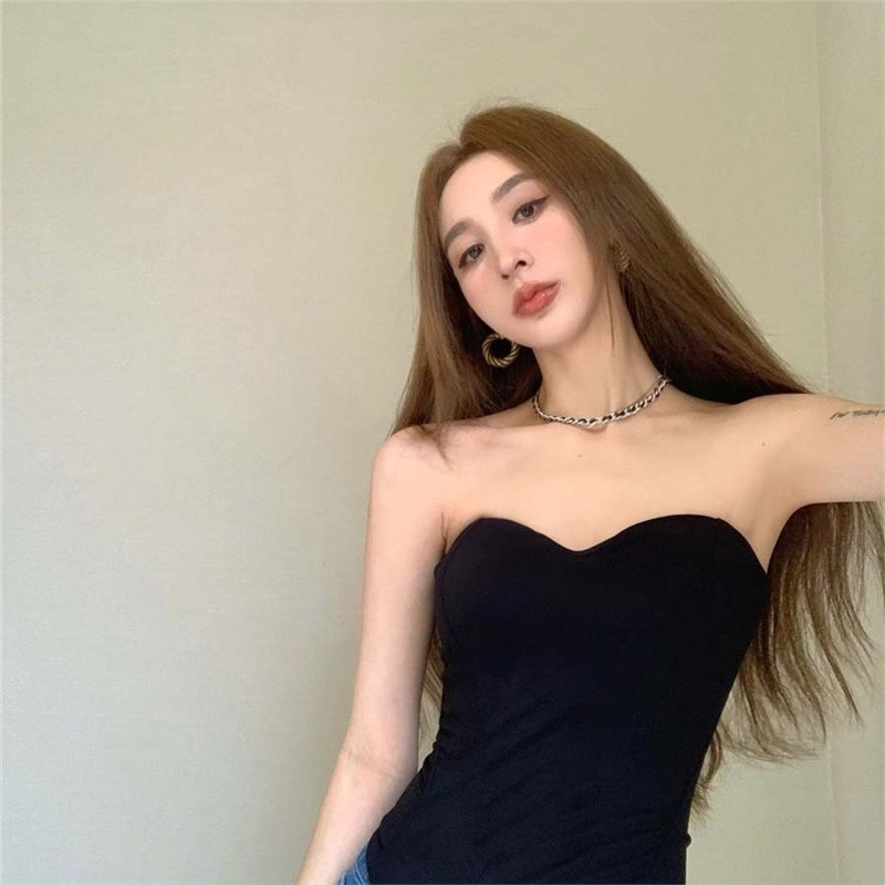 黑色美式辣妹鱼骨抹胸背心女夏季短款内搭纯欲性感紧身裹胸上衣潮