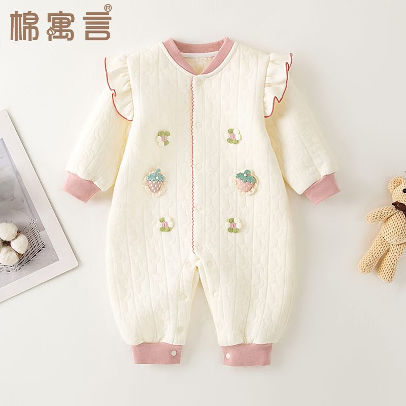 婴儿秋冬衣服连体衣空气层夹棉保暖家居服宝宝哈衣小公主风爬爬服