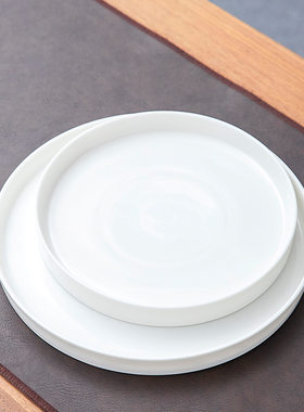 羊脂玉陶瓷茶盘家用茶具圆形托盘