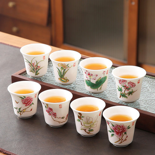 家用泡茶十二花神杯陶瓷
