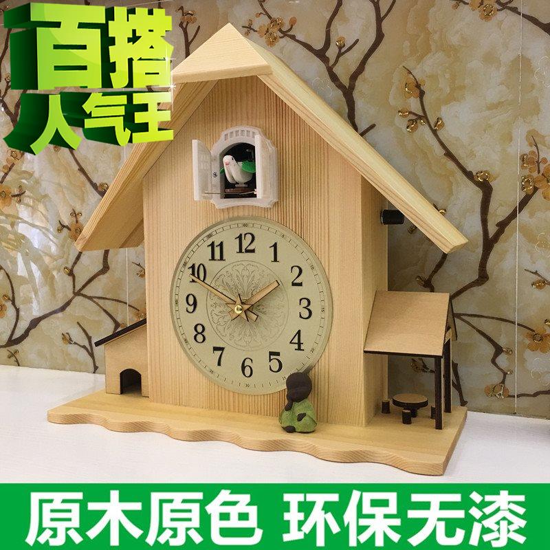 实木咕咕鸟座钟4客厅台钟创意儿童报时闹钟静音布谷鸟挂钟欧式坐