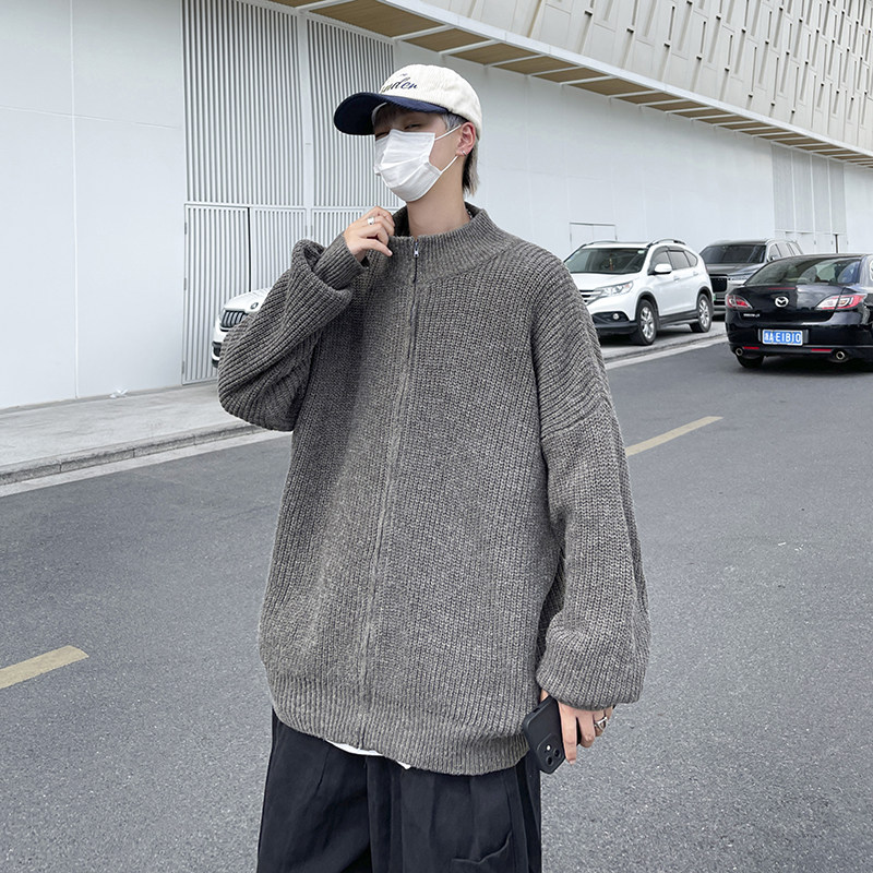 高品质韩版拉链开衫毛衣高领潮流宽松加厚针织衫外套男MY2207p50,男装针织衫/毛衣,电商D315