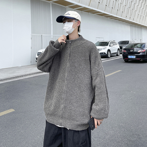 高品質(zhì) 韓版拉鏈開衫毛衣高領(lǐng)潮流寬松加厚針織衫外套男MY2207p50圖片