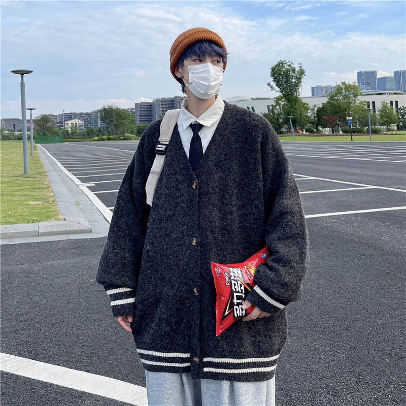 抖音  复古日系慵懒V领针织衫外套男女宽松休闲毛衣MY2201p50图片