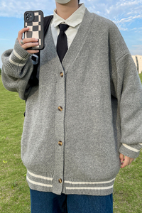 抖音  复古日系慵懒V领针织衫外套男女宽松休闲毛衣MY2201p50图片