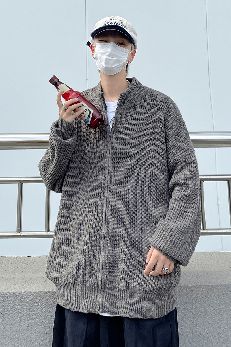 高品质韩版拉链开衫毛衣高领潮流宽松加厚针织衫外套男MY2207p50,男装针织衫/毛衣,电商D315