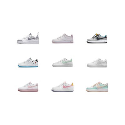 【攀登】NikeAirForce1皮革休闲舒适减震低帮儿童板鞋黑白色