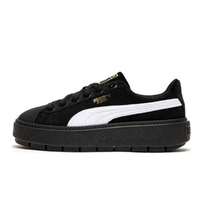 PUMA 板鞋 系带 圆头 四季通用 黑色 低帮 防滑 绒面革 女 厚底