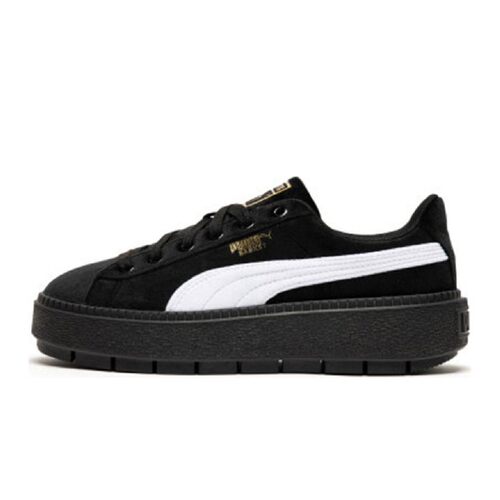PUMA 板鞋 系带 圆头 四季通用 黑色 低帮 防滑 绒面革 女 厚底