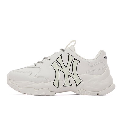 MLB 老爹鞋 厚底 系带 四季通用 皮革 白色 减震耐磨 男女通用