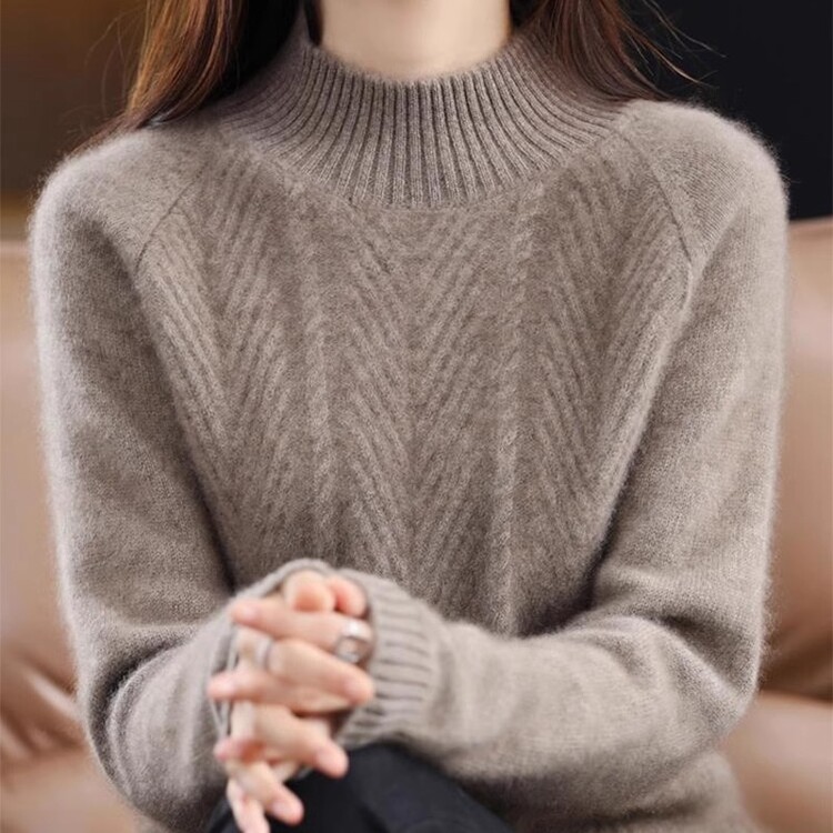 秋冬新款羊毛衫女半高领套头软糯毛衣内搭打底衫宽松加厚款针织衫