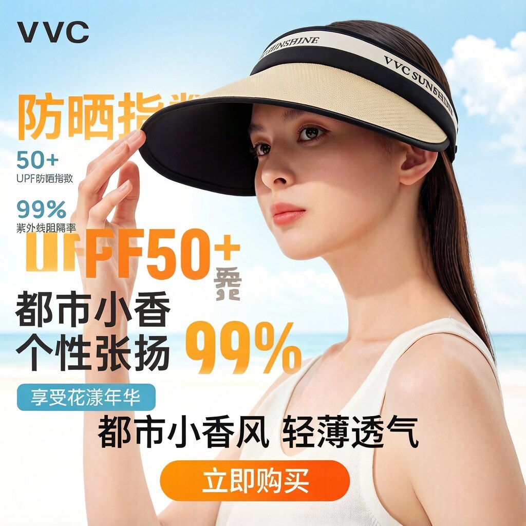 VVC防晒帽女2025春夏新款遮阳大帽檐防紫外线空顶可挎户外太阳帽