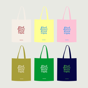 全棉撞色logo款 Good Vibes 印花通勤帆布包單肩手提包
