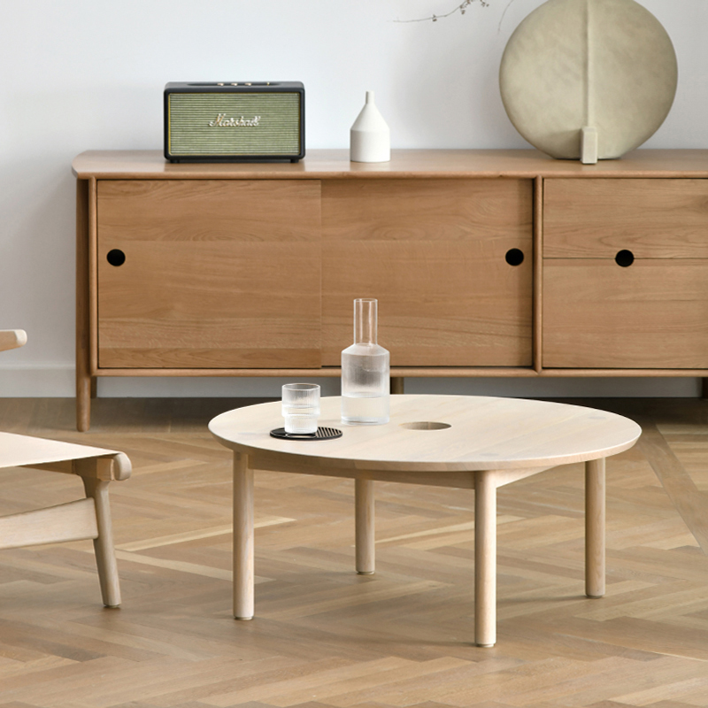 jolor北欧现代简约 原创设计aurea实木橡木咖啡桌圆形茶几自然色