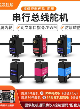 众灵串行总线舵机大扭力兼容PWM防堵转数字机器人机械臂双轴金属