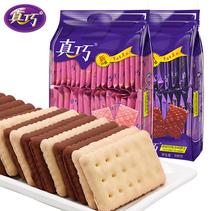 真巧涂层饼干308g 巧克力味
