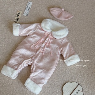 三小朵2918【粉绣谣】女宝女童秋冬中式旗袍加绒夹棉爬服拜年服