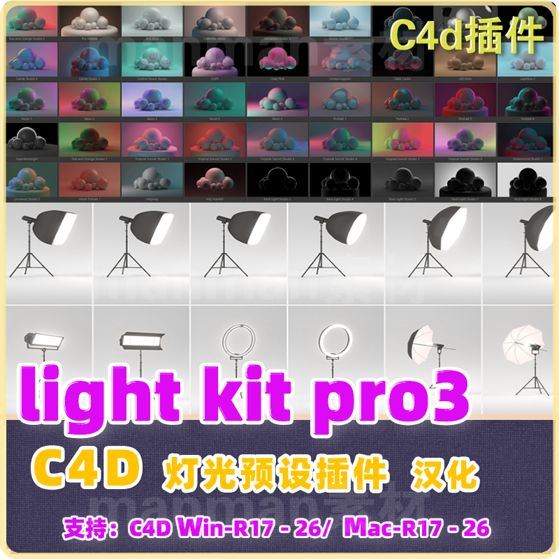 C4D灯光插件 GSG Light Kit Pro v3 R18-R26亲测 Win汉化/Mac英文