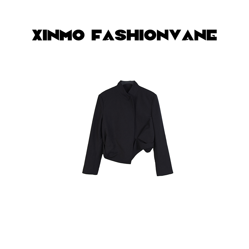 【XINMO买手店】中山领垫肩打揽褶皱夹克短外套女C07010502