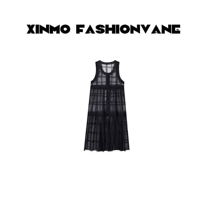 【XINMO买手店】流浪风宽松腰A字长裙提花露肩连衣裙女C07180506