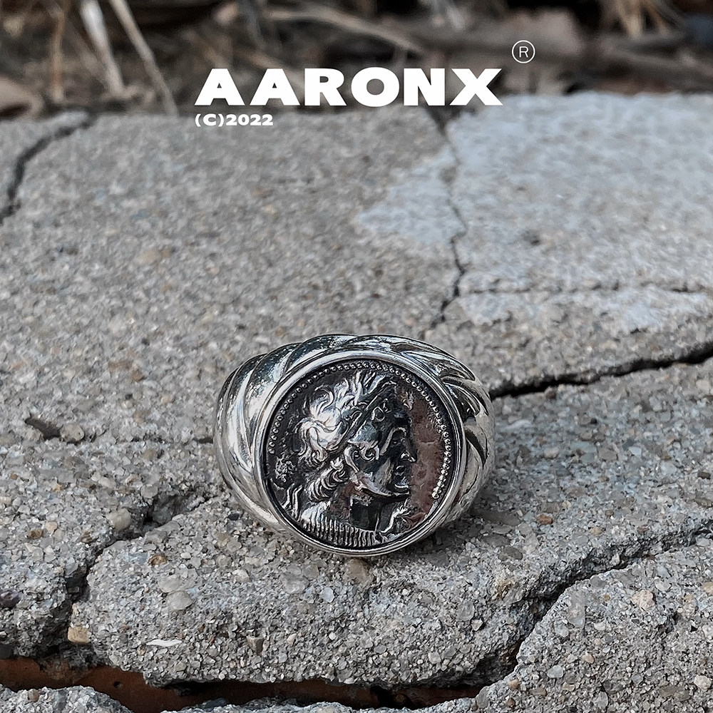 aaronx新品设计师原创中世纪风复古银币925银做旧中古风银饰戒指