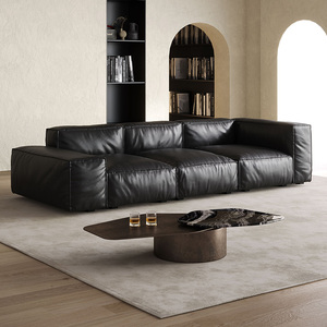 意式高级豆腐块真皮沙发轻奢极简高低扶手设计客厅现代头层皮沙发