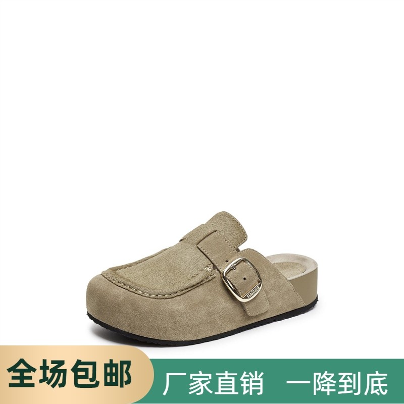 同款2025新款厚底勃肯鞋外穿半拖穆勒鞋橡胶底中跟圆头鞋EG102CH5