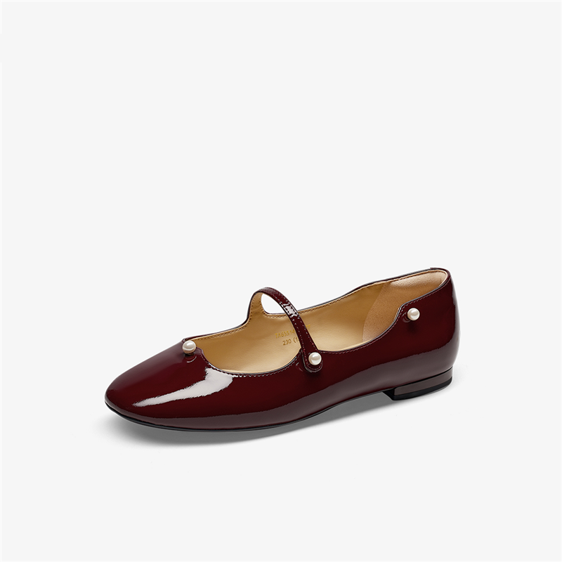 张元气同款珠玉2025新款圆头平底单鞋珍珠玛丽珍女单鞋TA65514-11