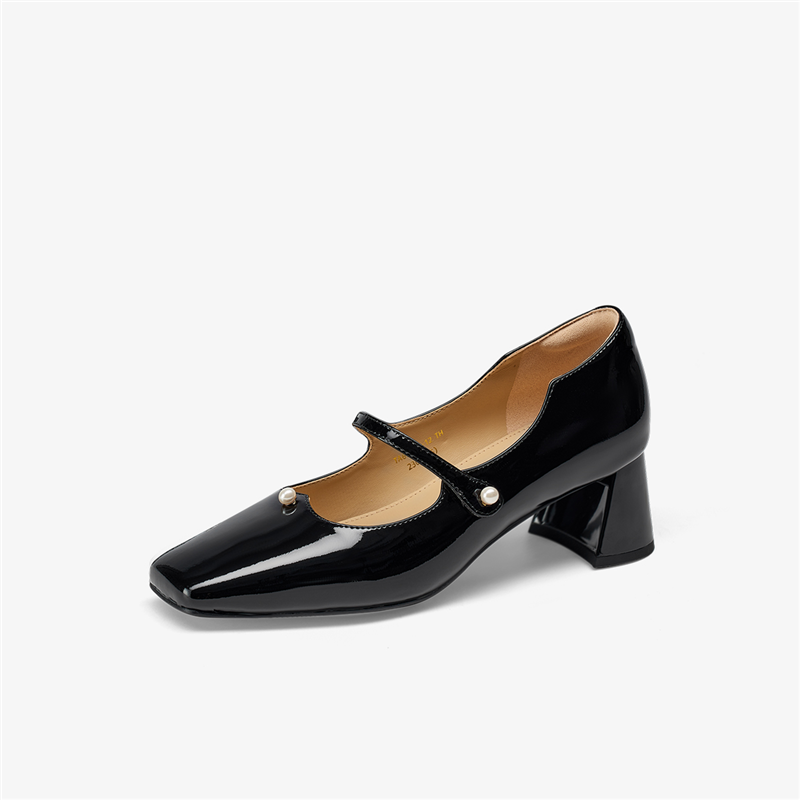 同款珠玉2025年秋新一字带方头粗跟玛丽珍女鞋气质单鞋TA65512-12