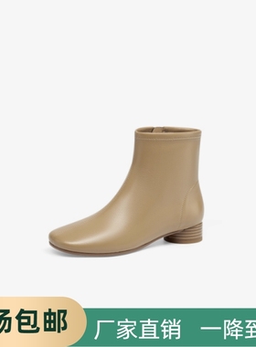 撤柜同款女鞋25冬新款羊皮圆头薄底时装靴平跟超软短靴TA65709-11
