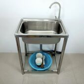 厨房不锈钢水槽单槽洗菜池洗碗槽带落地支架洗手盆简易可拆卸水槽