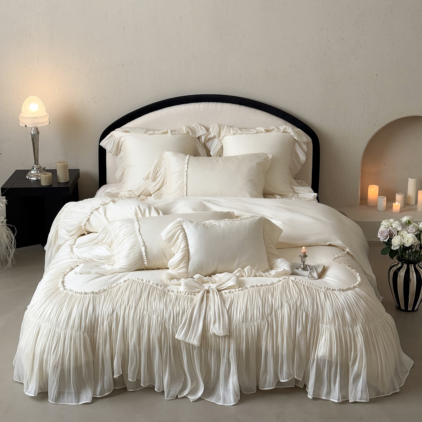 高档轻奢法式蕾丝婚庆床品浪漫白纱公主结婚床纯棉全棉床盖四件套